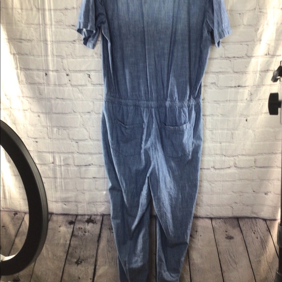 Spoon jeans blue chambray short sleeves drawstring waist jogger women jumpsuit - Picture 2 of 6